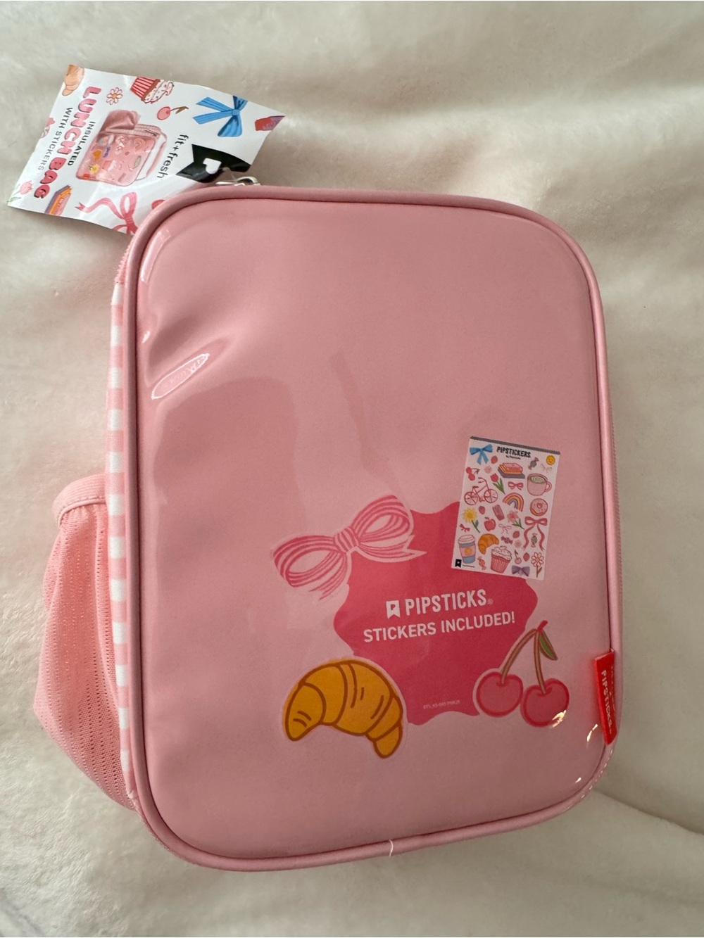 Pipsticks Pink Gingham Insulated Lunch Bag + Sticker Sheet NWT